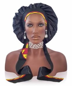 Better Hair Adjustable Satin Bonnet with Ties (Small/Black-1)